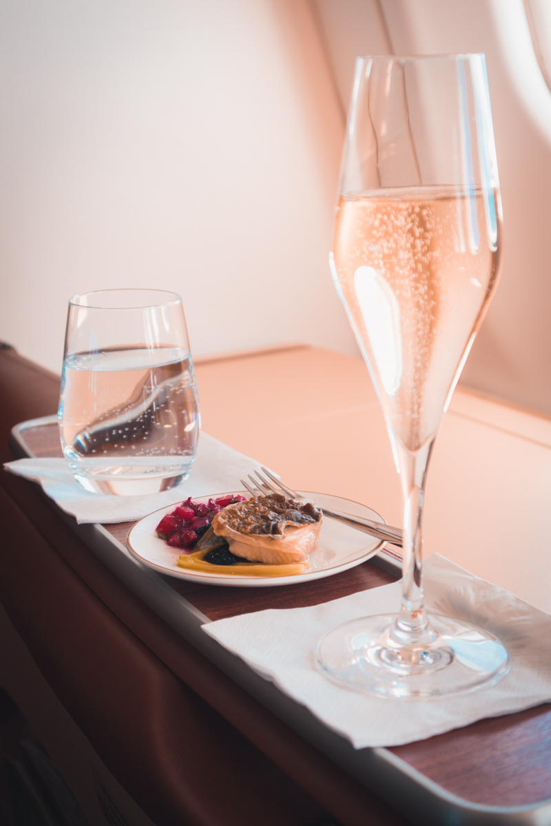 Oman Air Airbus A330 Old Business Class Start of Meal Service