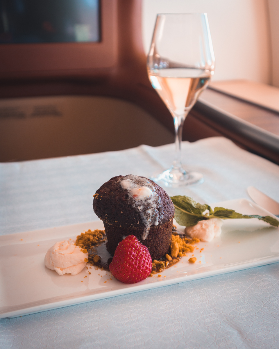 Oman Air Business Class Spiced Dates and Walnut Pudding