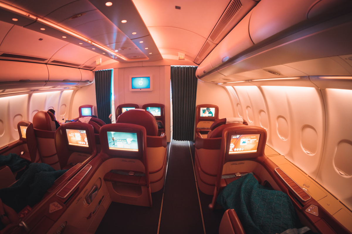 Oman Air Airbus A330 Old Business Class Cabin with Shades Down