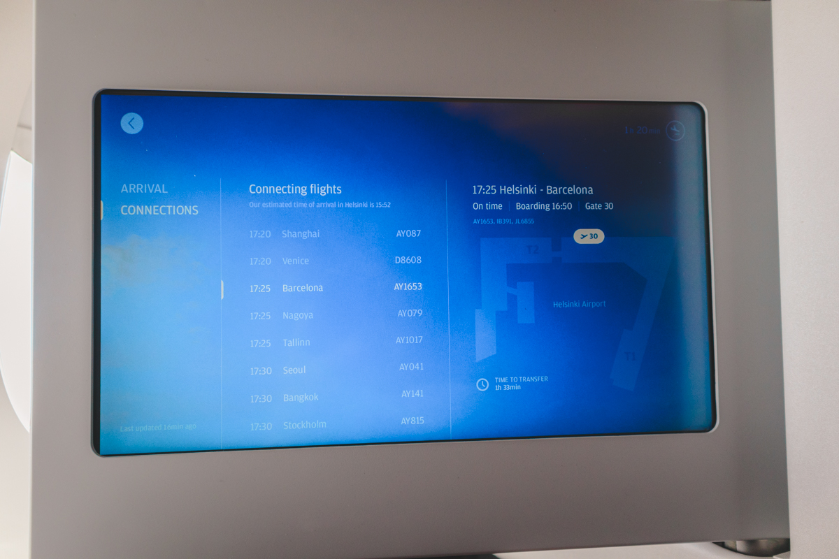 Finnair Airbus A350 Business Class IFE Flight Connections