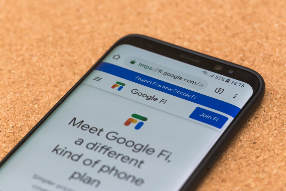 A Phone Displaying a Google Fi Webpage