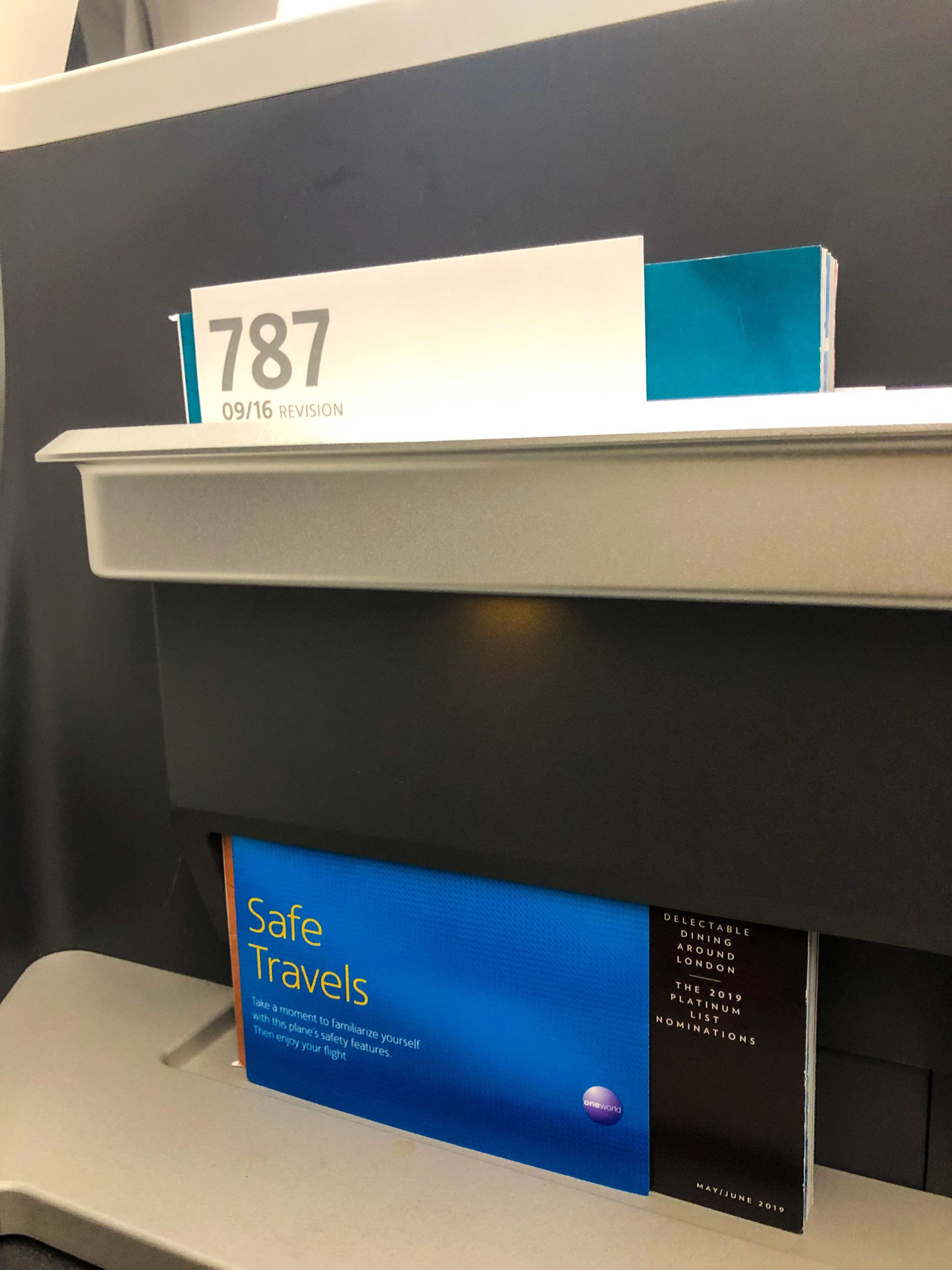 American Airlines 787-9 Flagship Business Class literature pocket