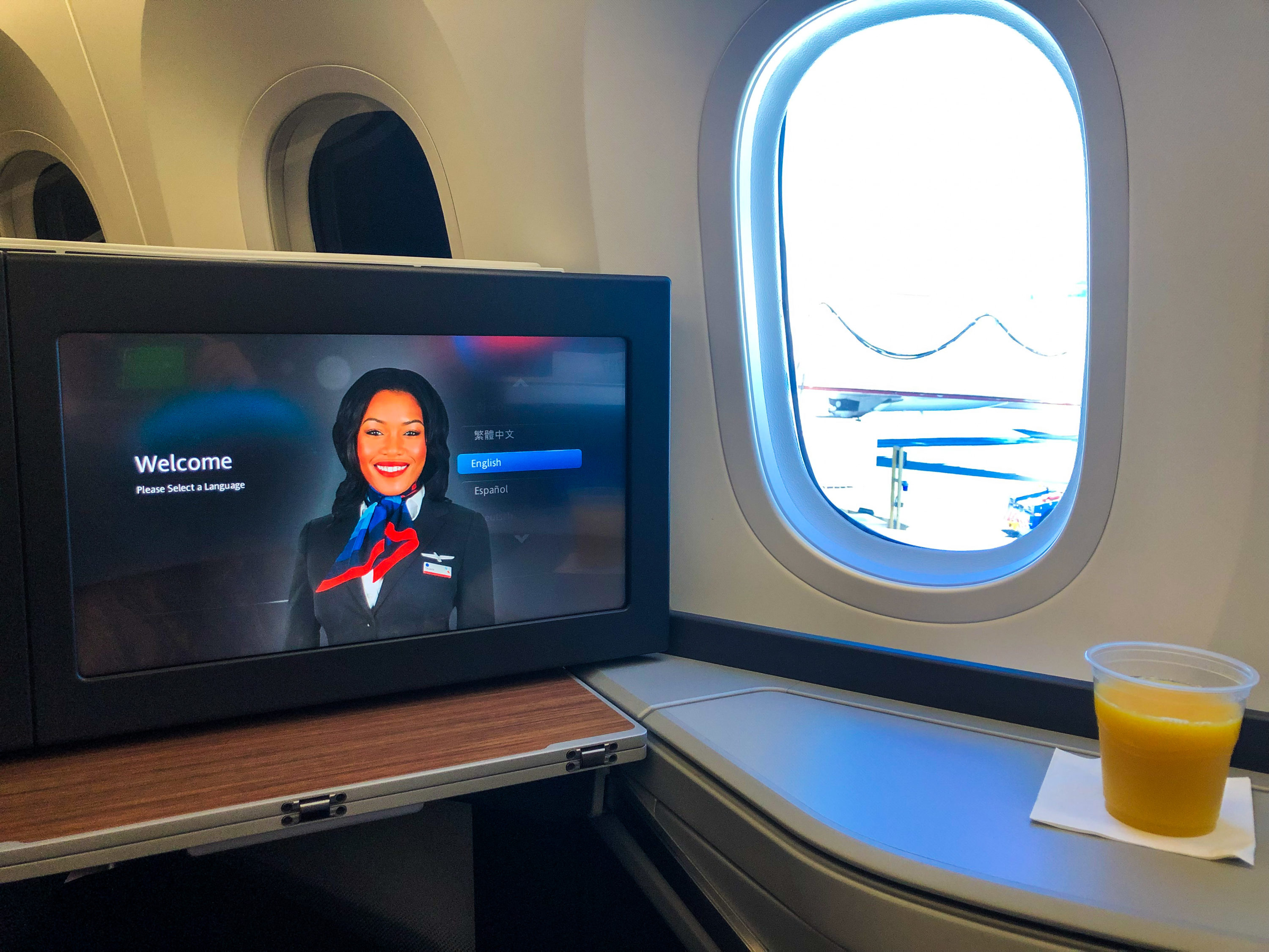 American Airlines 787-9 Flagship Business Class pre-departure view