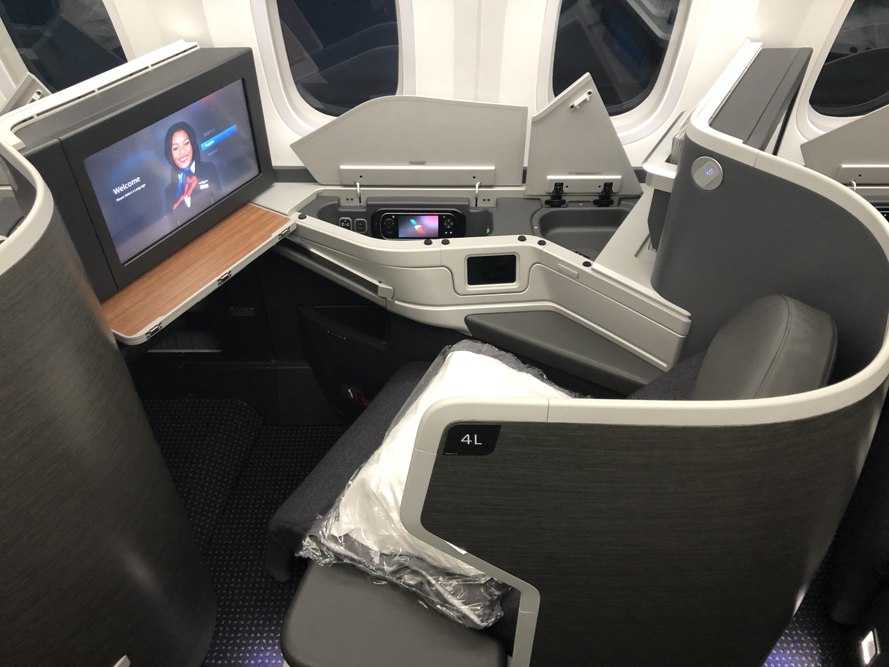 American Airlines 787-9 Flagship Business Class seat 4L rear view