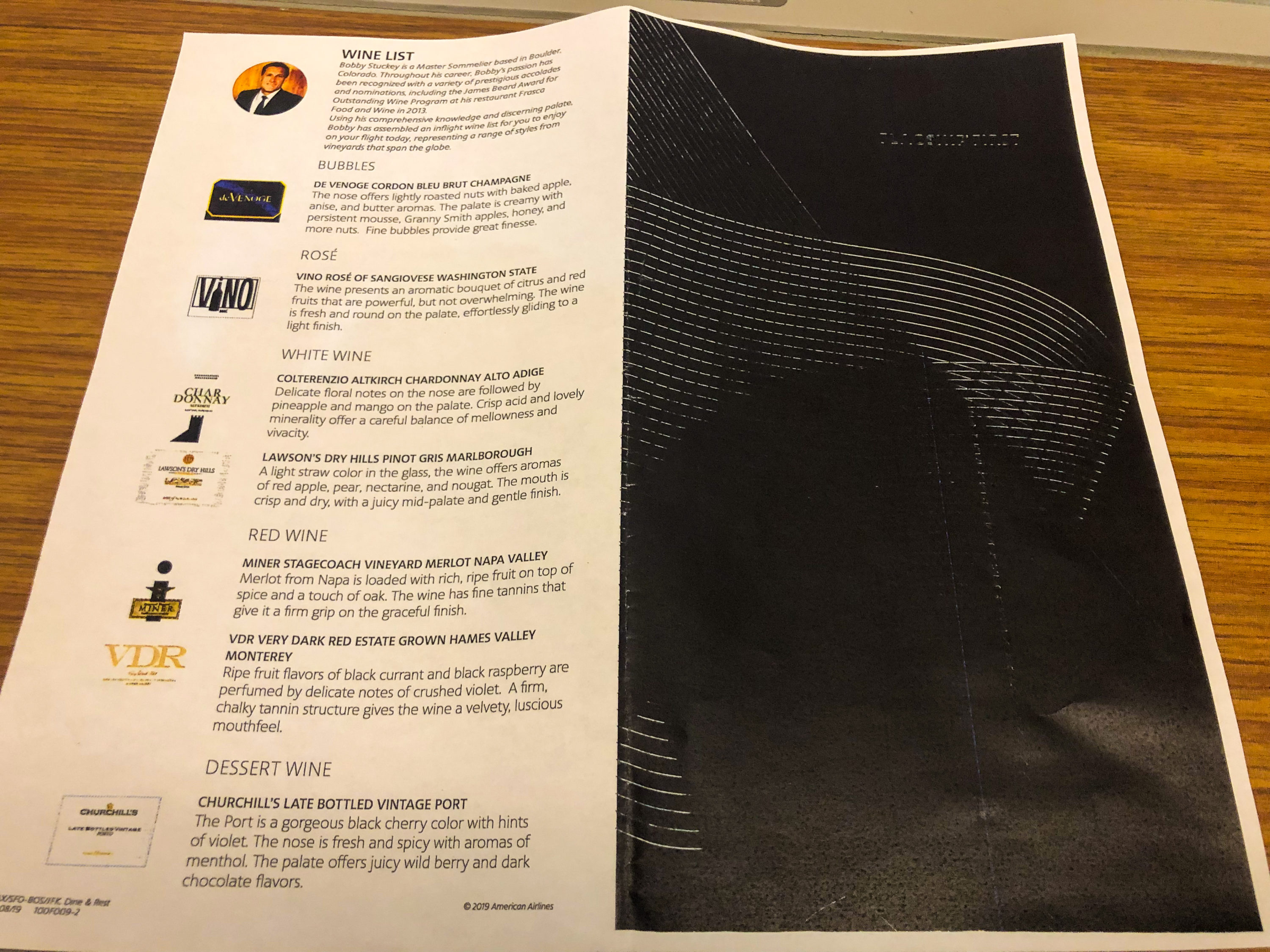 American Airlines Flagship First Class A321T Menu Continued