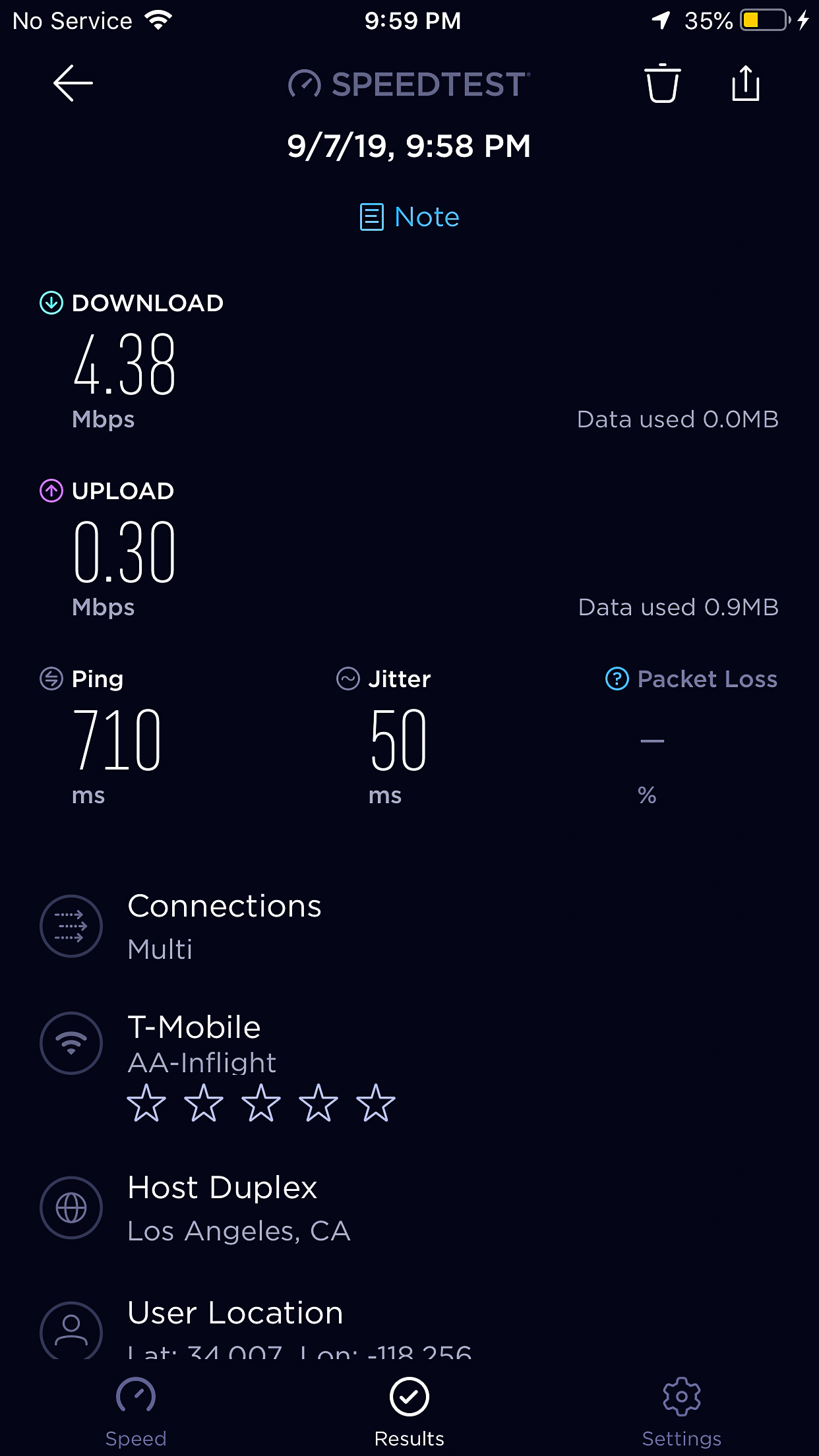 American Airlines Flagship First Class A321T Wi-Fi speed
