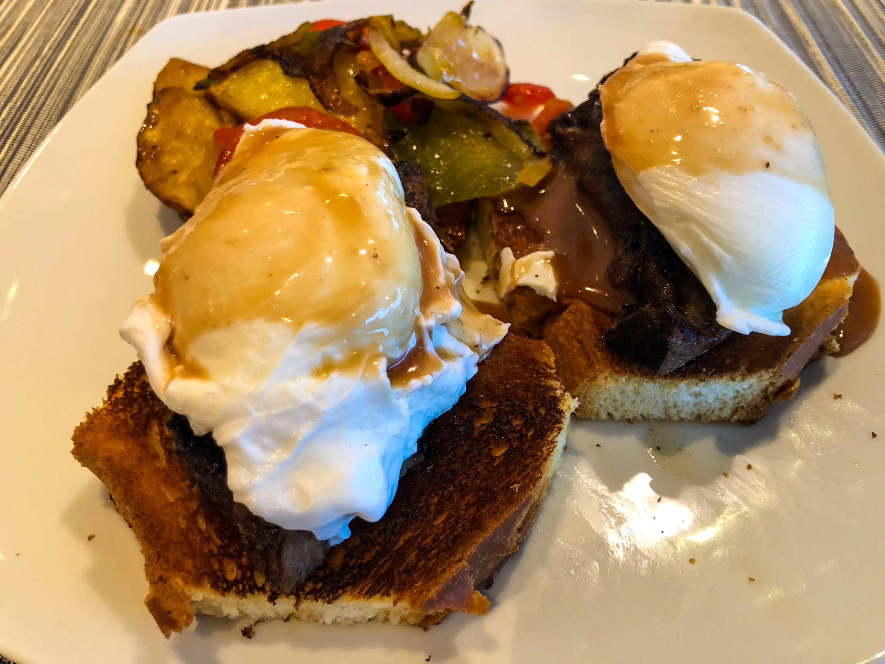 American Airlines Flagship First Dining JFK steak, eggs, frites close-up