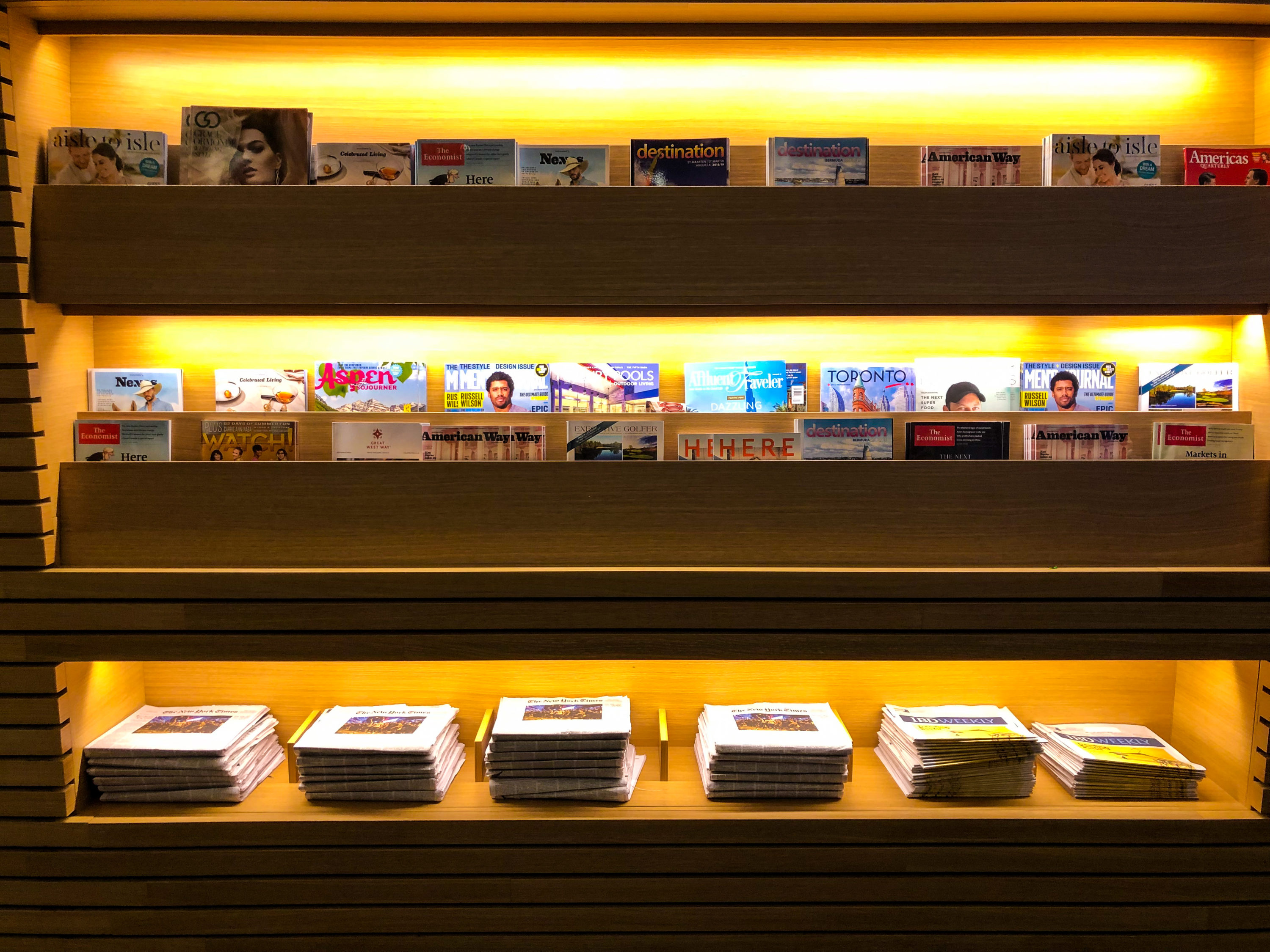 American Airlines Flagship Lounge JFK literature shelf