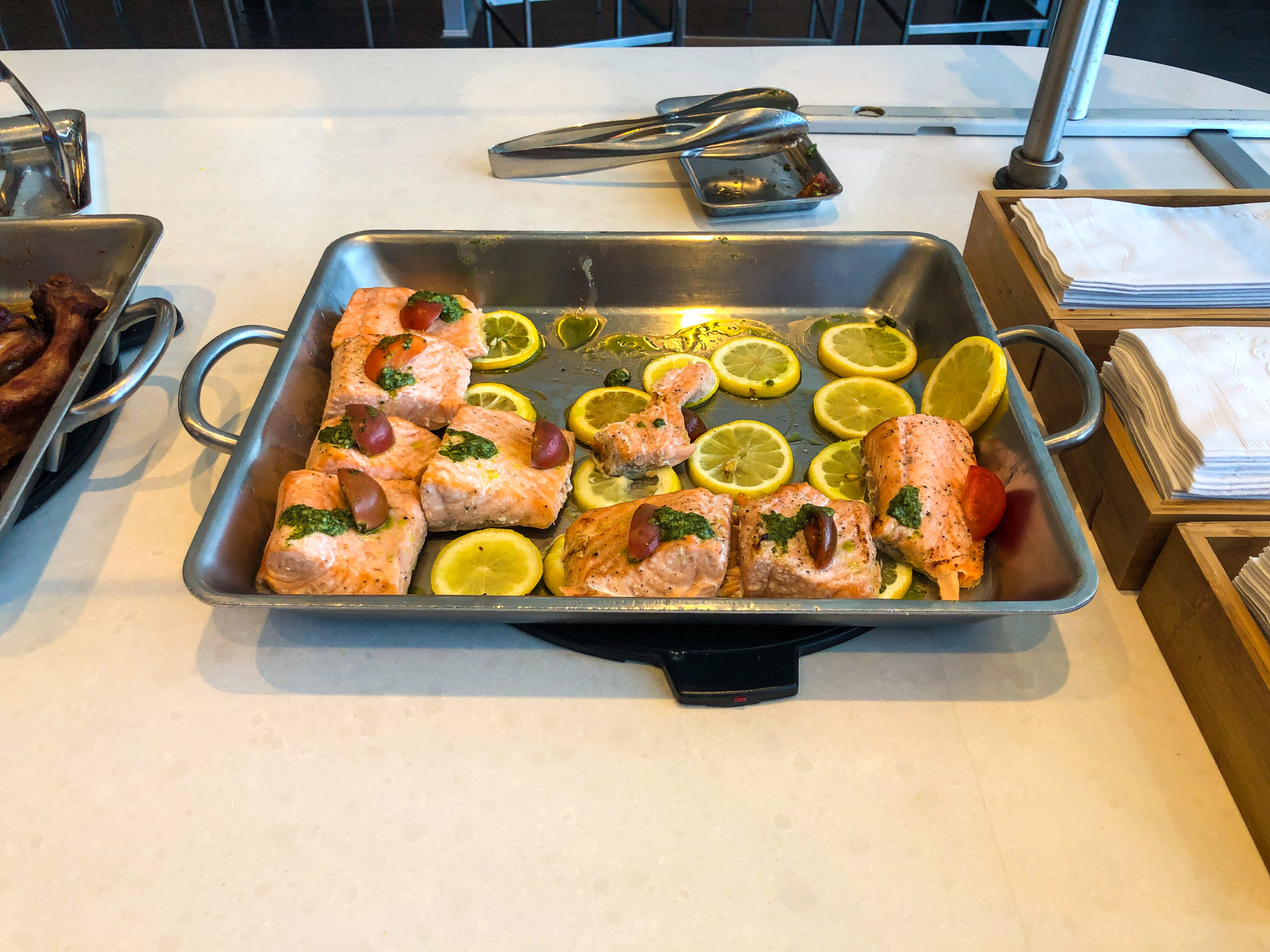 American Airlines Flagship Lounge JFK salmon with ramps pesto