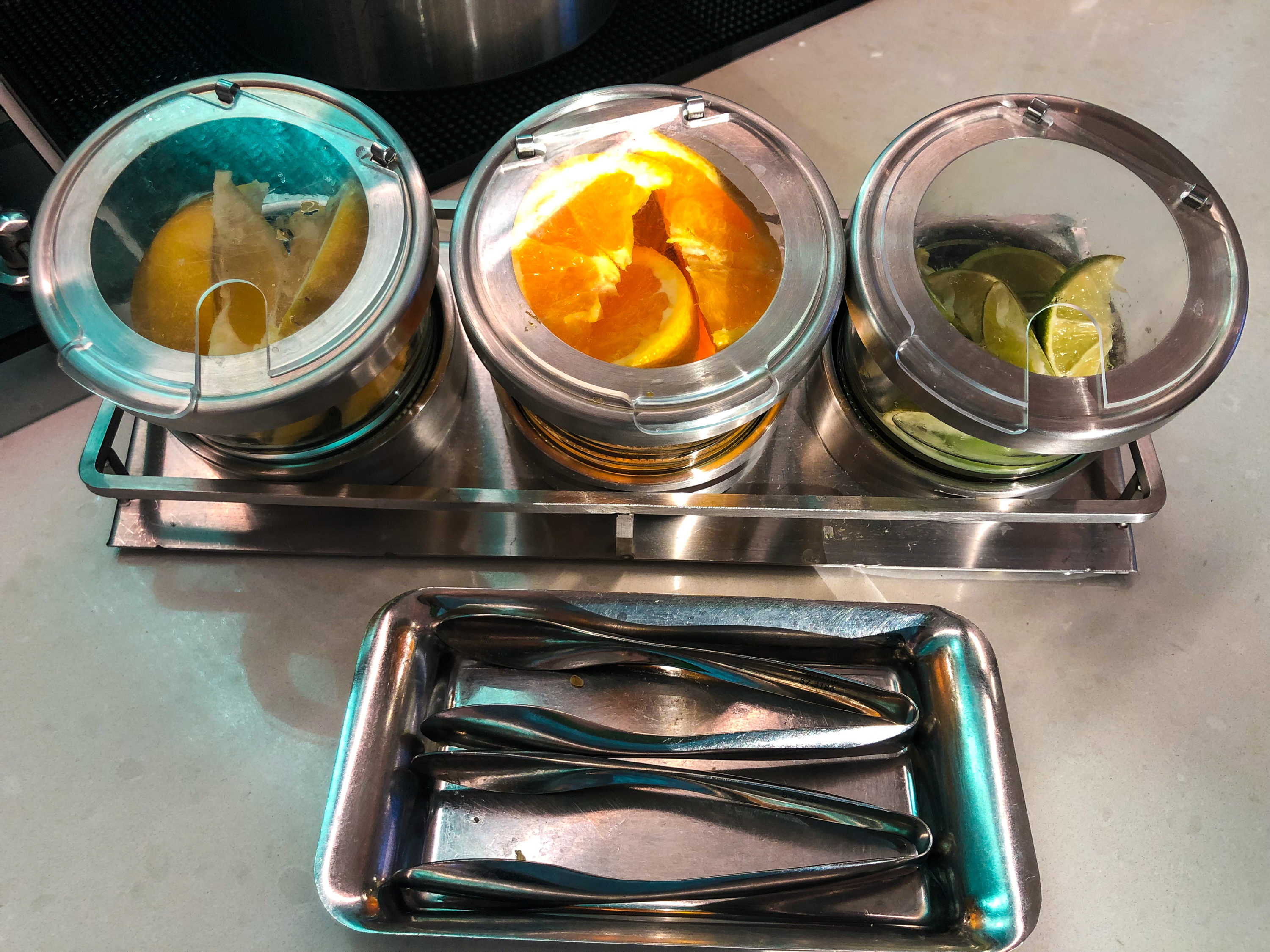 American Airlines Flagship Lounge LAX DIY cocktail bar citrus
