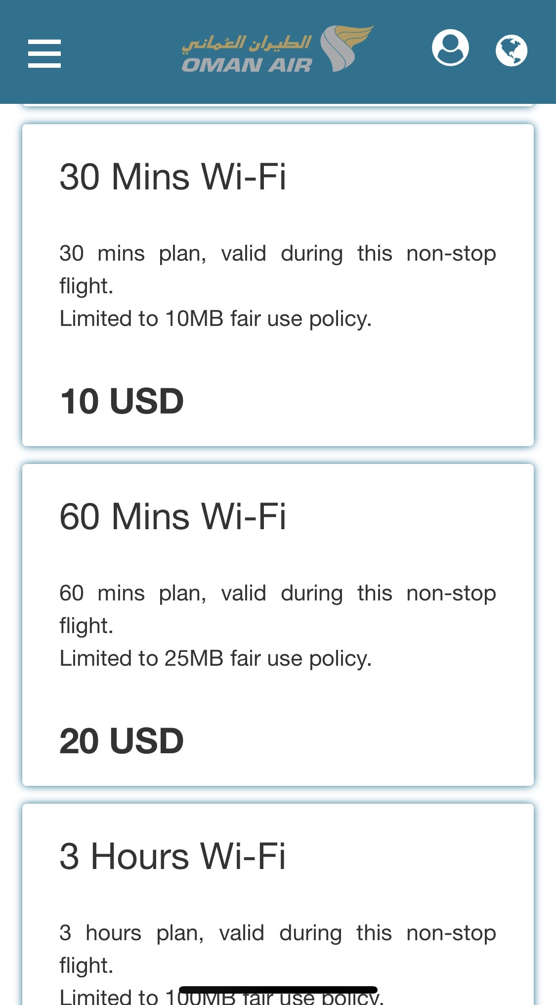 Oman Air Wi-Fi Prices