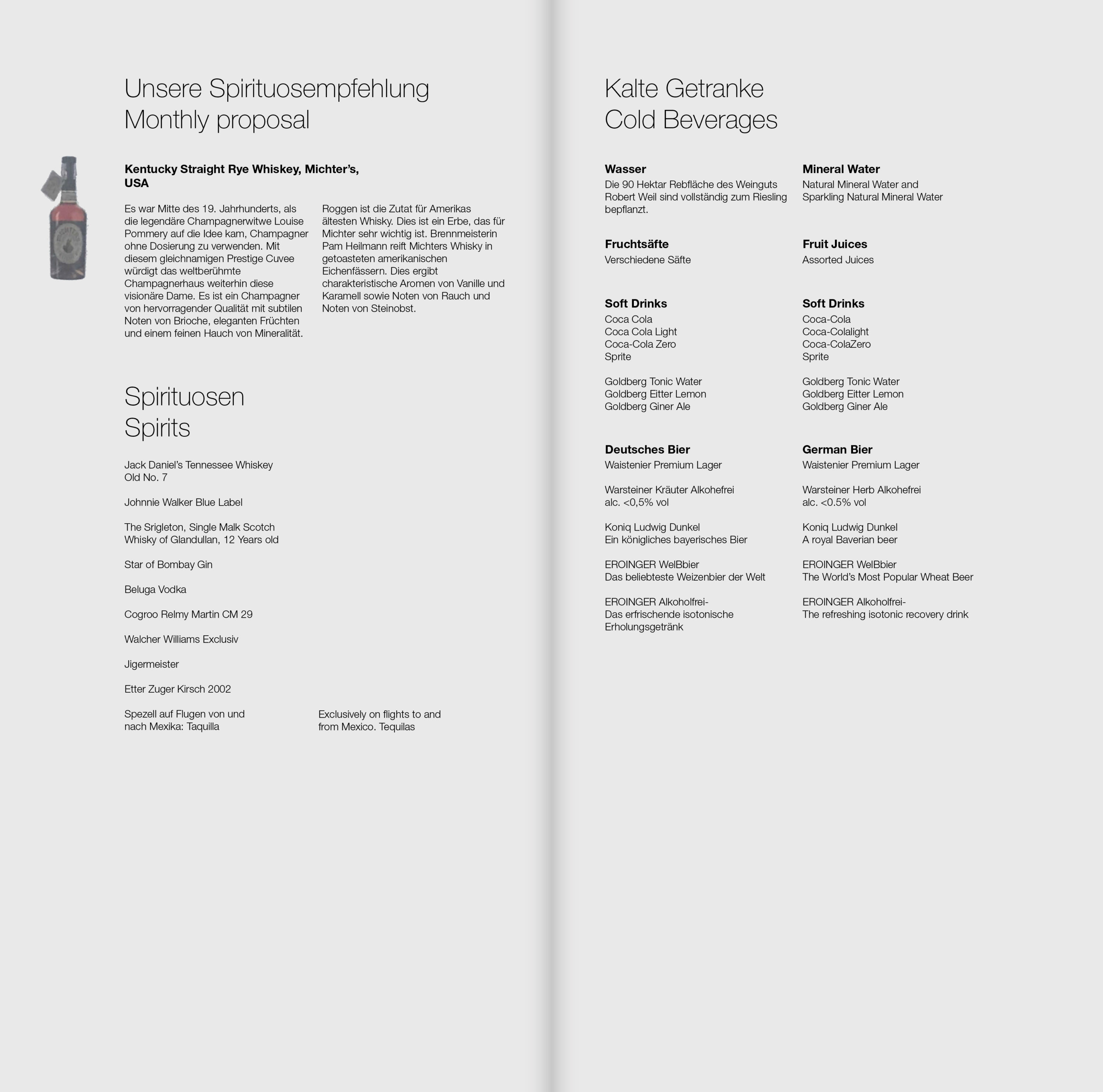 Lufthansa B747-8 First Class Spirits List - Cherag Dubash