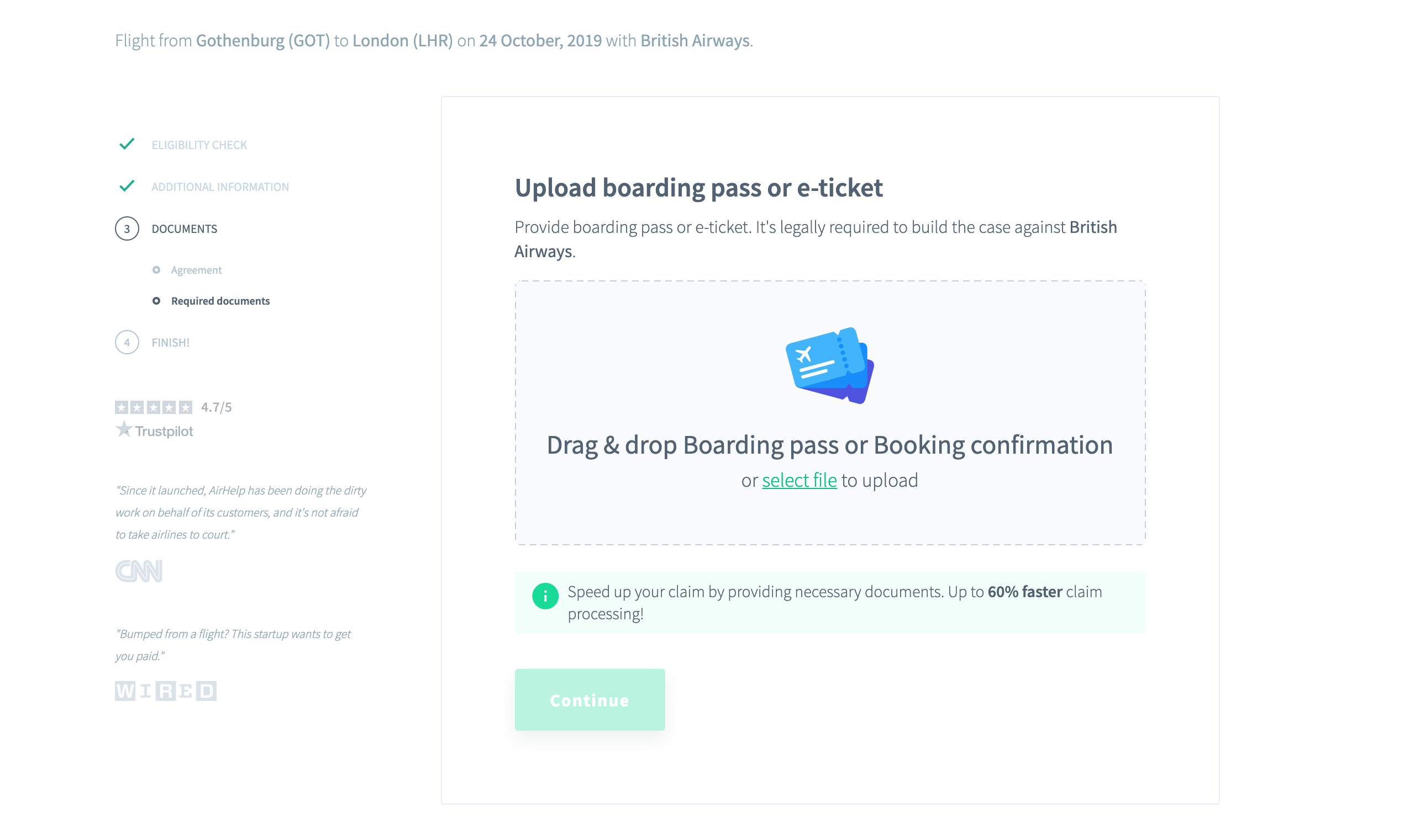 Uploading A Boarding Pass to AirHelp