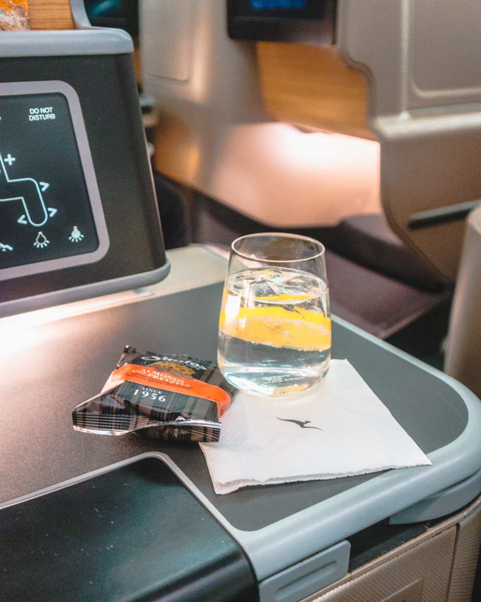 Qantas Airbus A330 Business Class Post Take Off Beverage