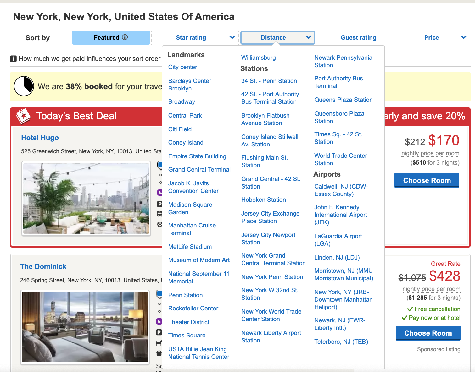 Hotels.com Distance Landmarks