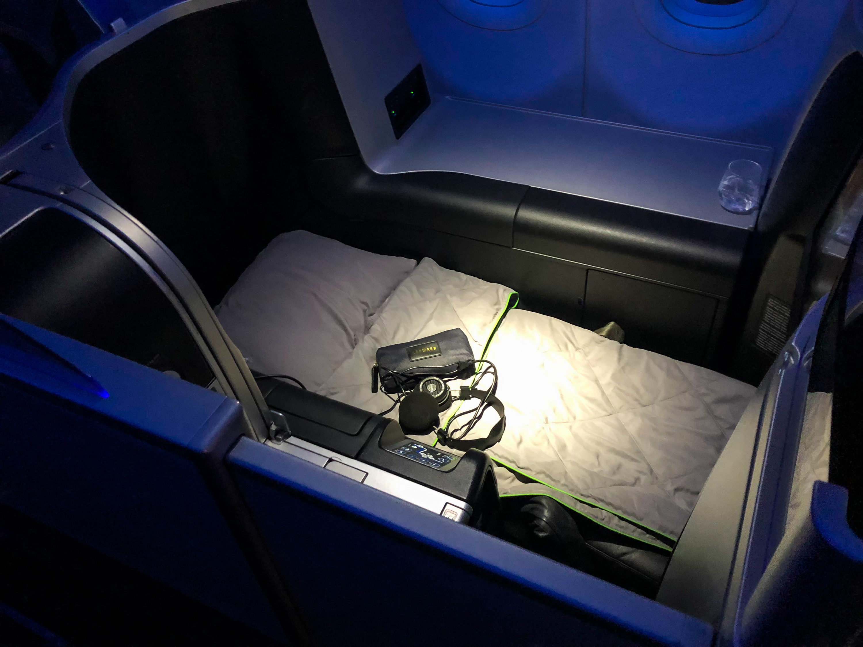 JetBlue Mint A321 bed made with suite door closed JetBlue Mint A321 bed made with suite door closed