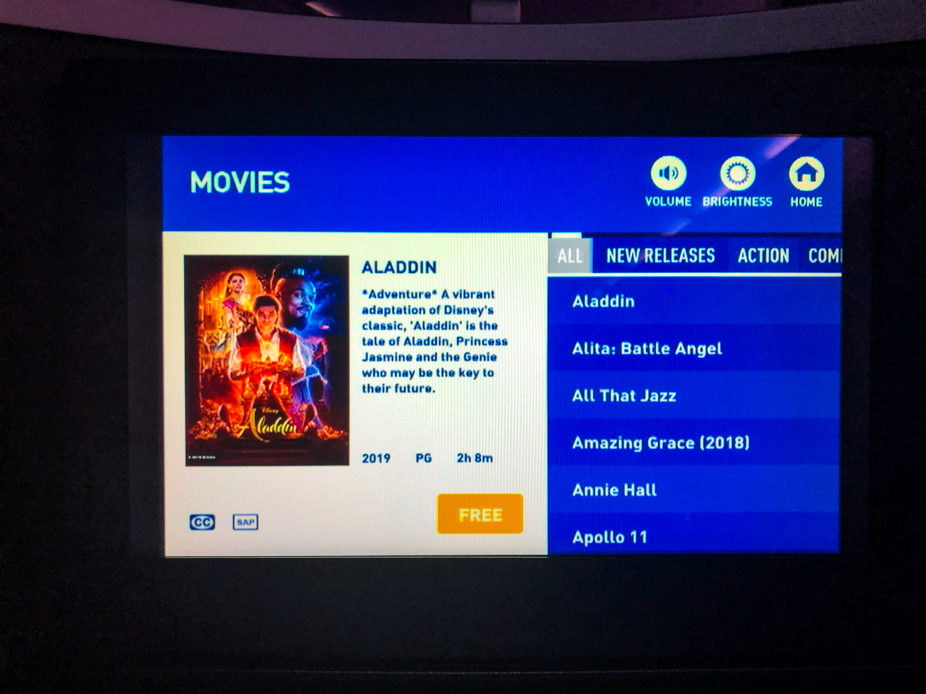 JetBlue Mint A321 in-flight entertainment selection