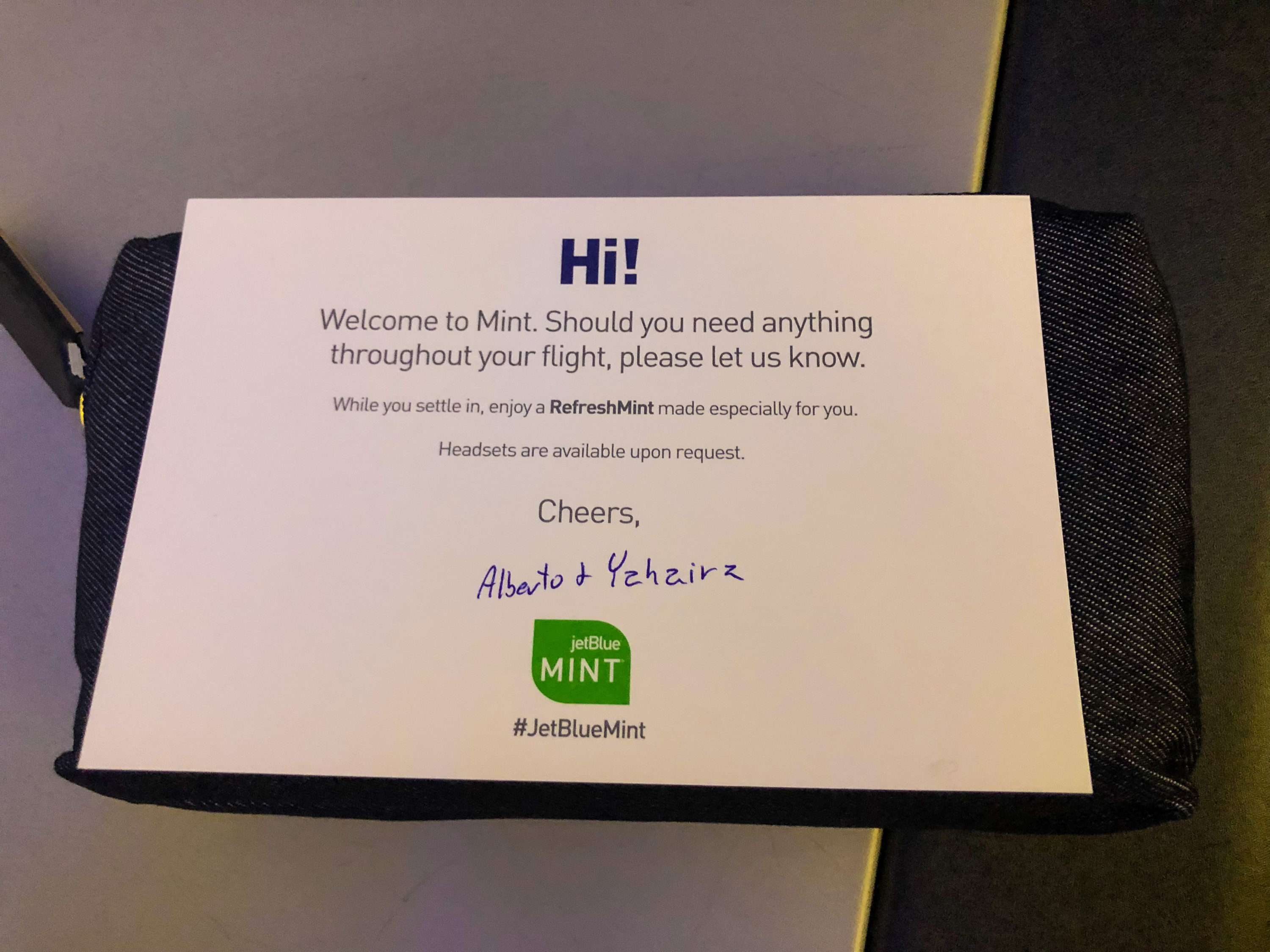 JetBlue Mint A321 welcome card