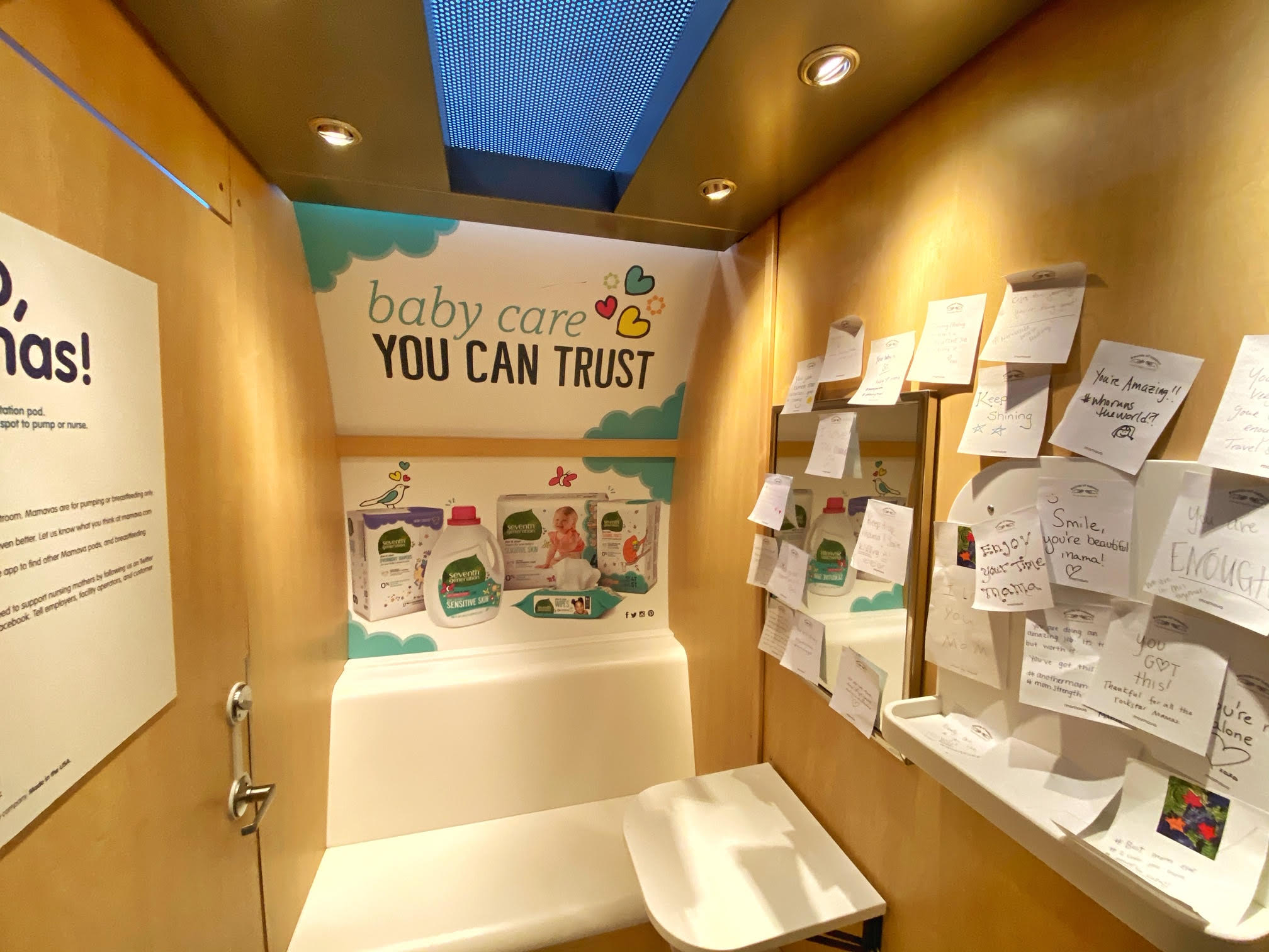 Inside a Mamava lactation suite in Burlington International Airport