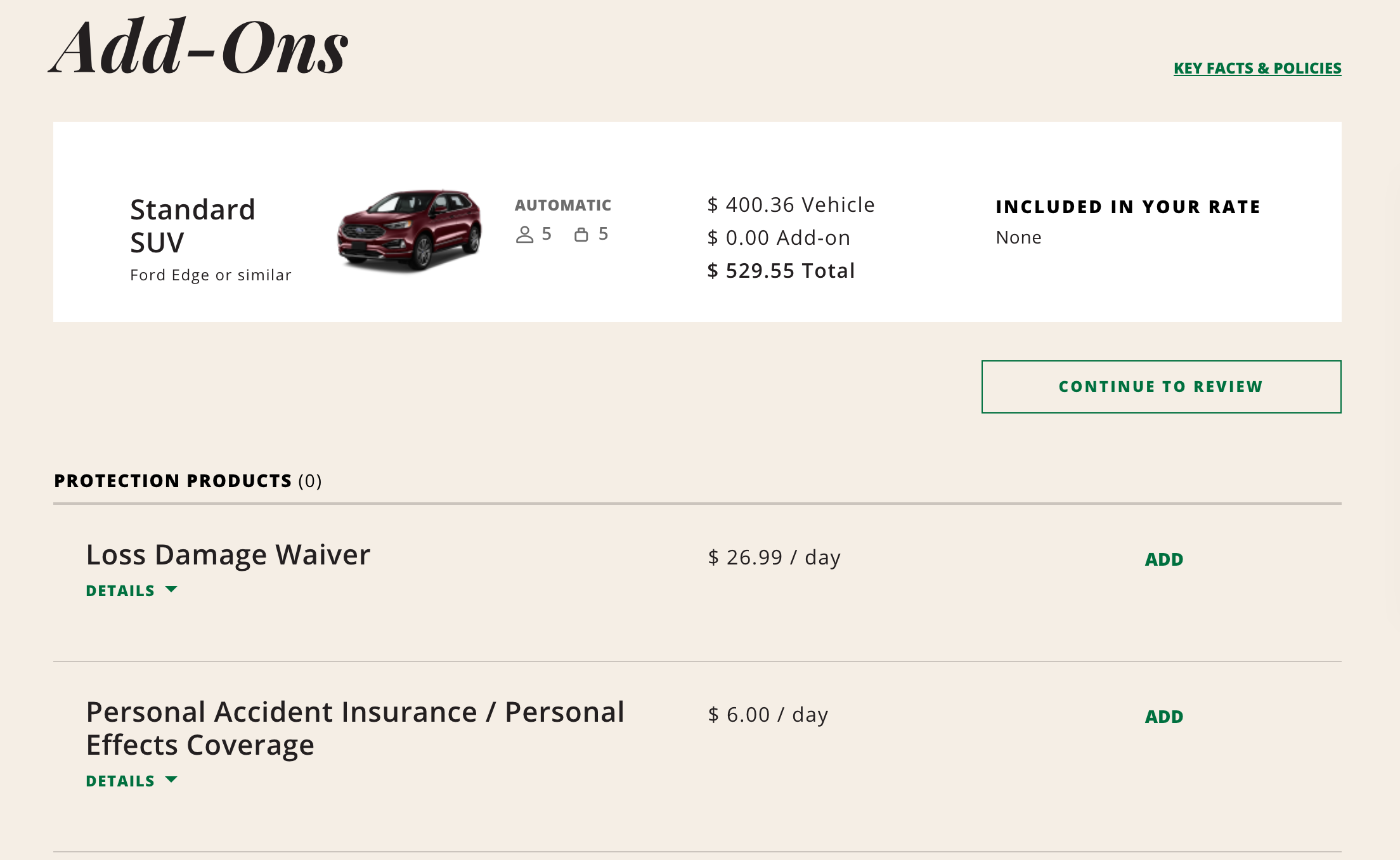 National Car Rental Add Ons