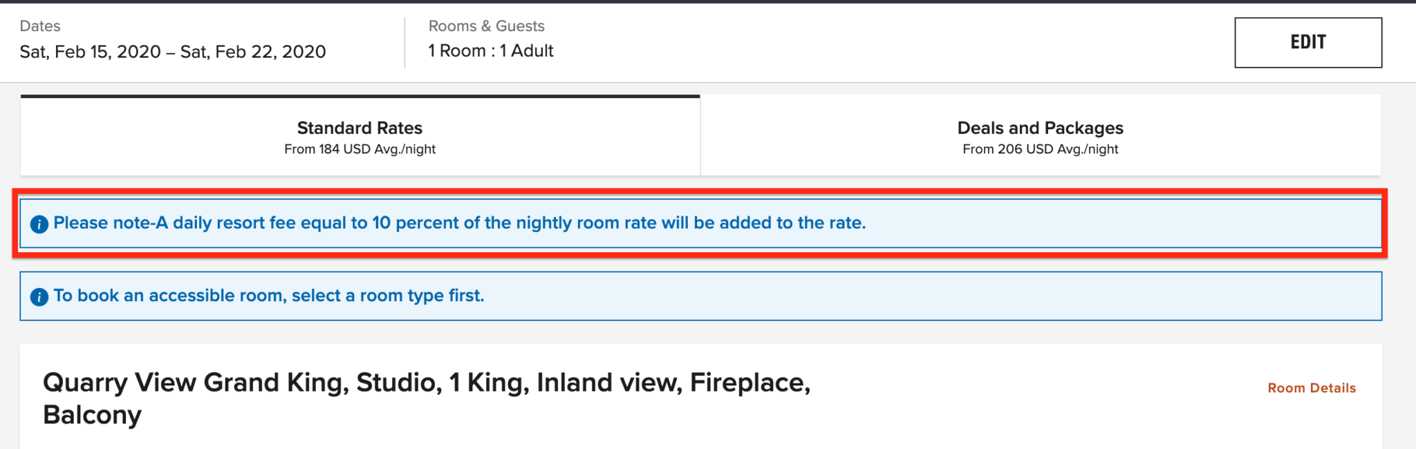 10% room rate resort fee