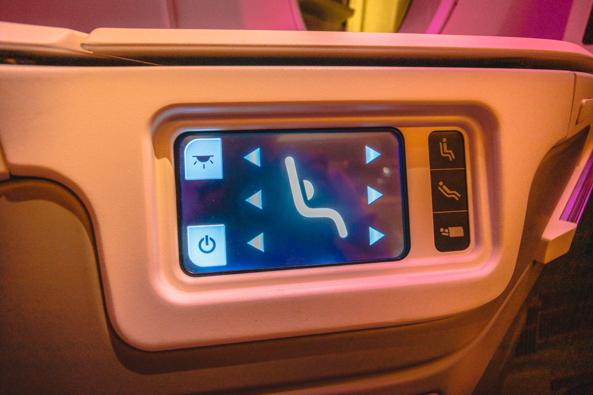 Fiji Airways Airbus A350 Business Class Seat Controls