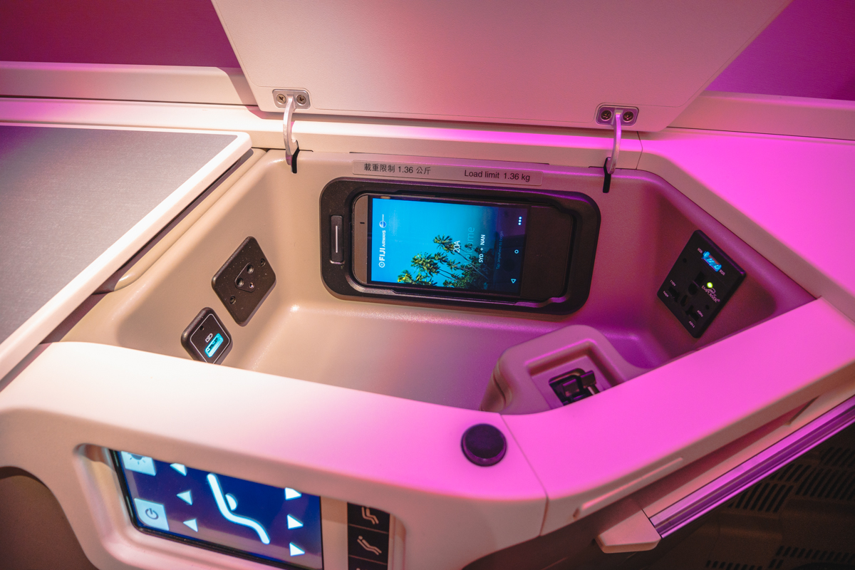 Fiji Airways Airbus A350 Business Class Storage and Power