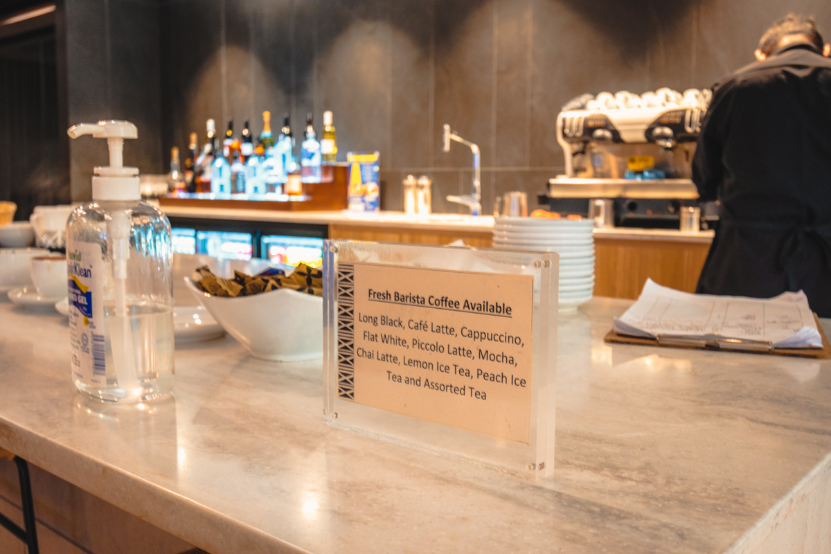 Fiji Airways Premier Lounge Barista at the Tendered Bar