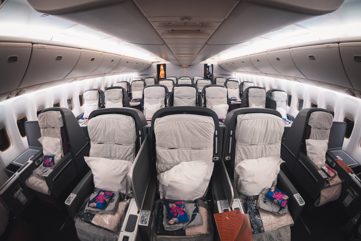 Qantas Boeing 747 Business Class Downstairs Cabin from Front