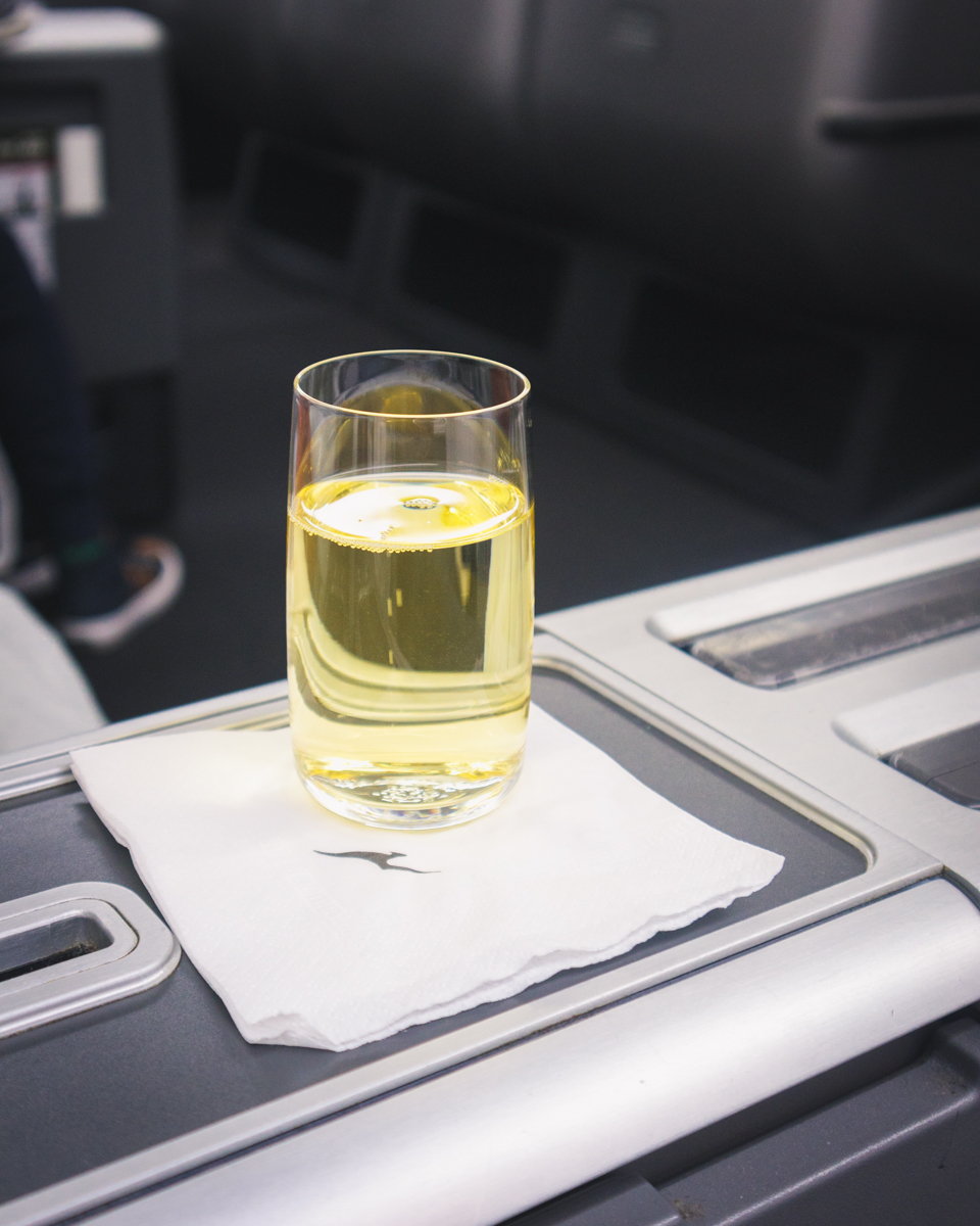 Qantas Boeing 747 Business Class Pre-Departure Champagne