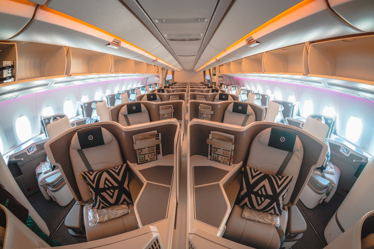 Fiji Airways Airbus A350 business class cabin from front