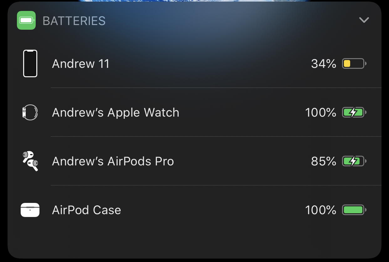 AirPods Pro in the Battery Widget