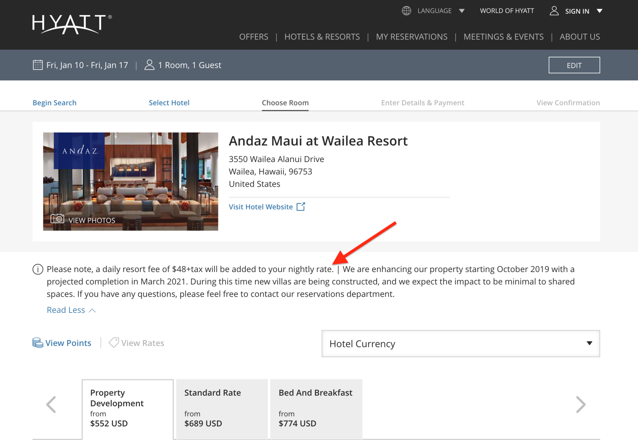 Hyatt Resort fees