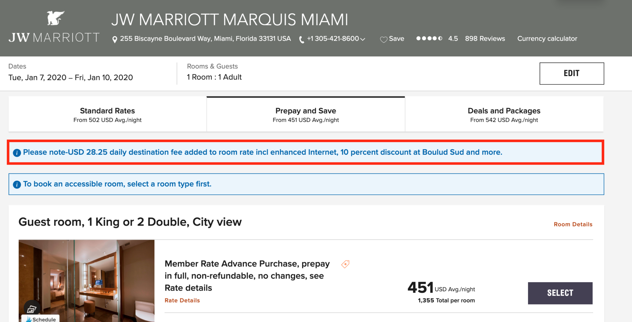Marriott booking fees