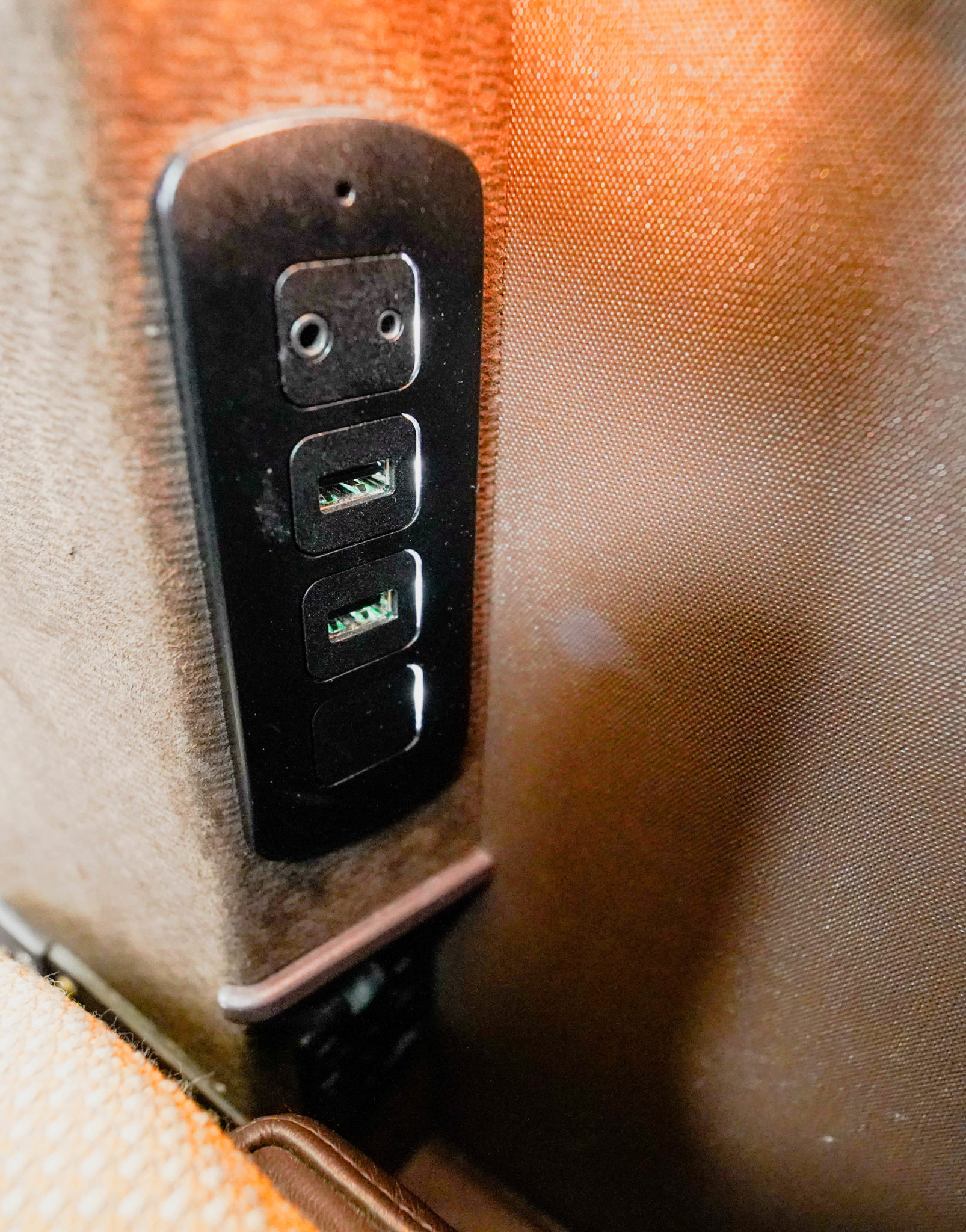 Oman Air B787-9 Business Class Cabin --- USB Ports and Headphone Jack