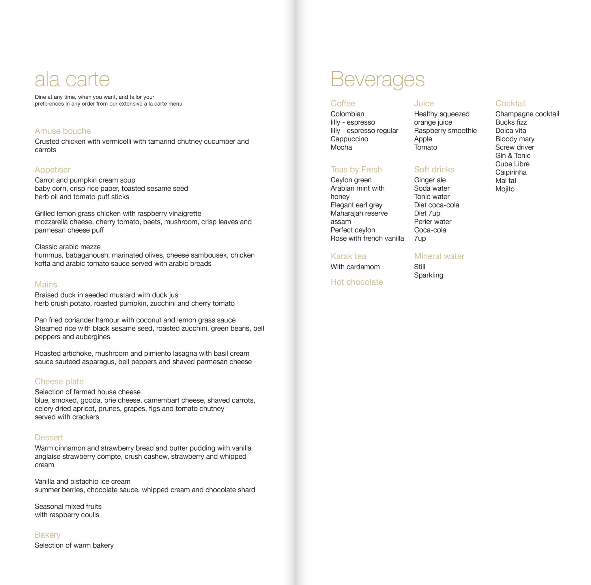 Oman Air B787-9 Business Class --- Menu and Beverage List