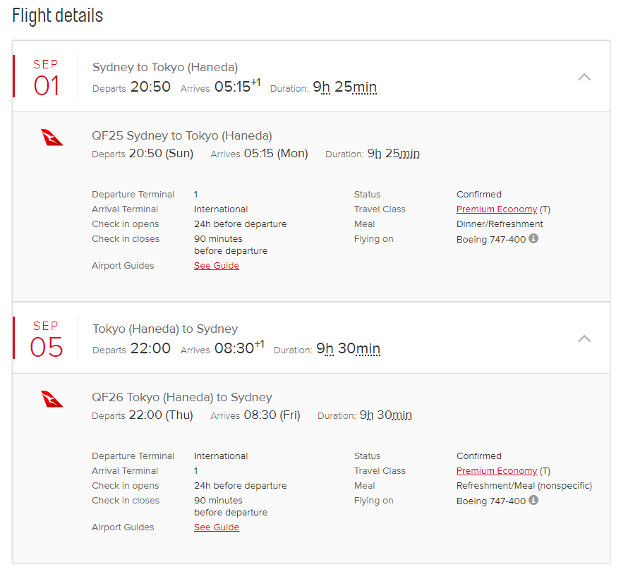 QF25 Itinerary