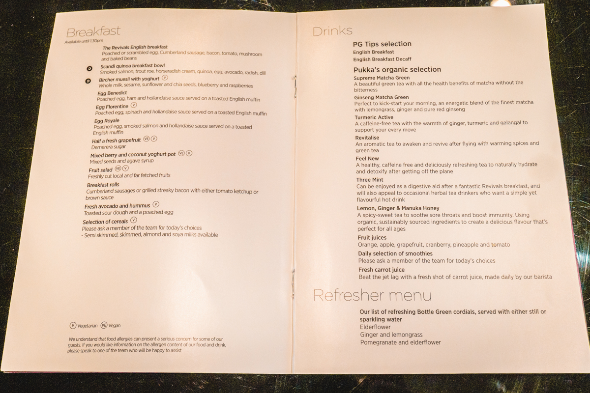 Virgin Atlantic Revivals Lounge DIning Menu Virgin Atlantic Revivals Lounge DIning Menu