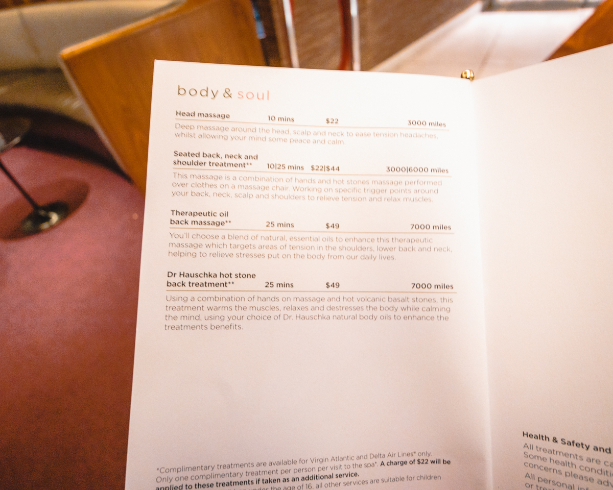 Virgin Atlantic Clubhouse JFK Spa Menu Body & Soul Virgin Atlantic Clubhouse JFK Spa Menu Body & Soul