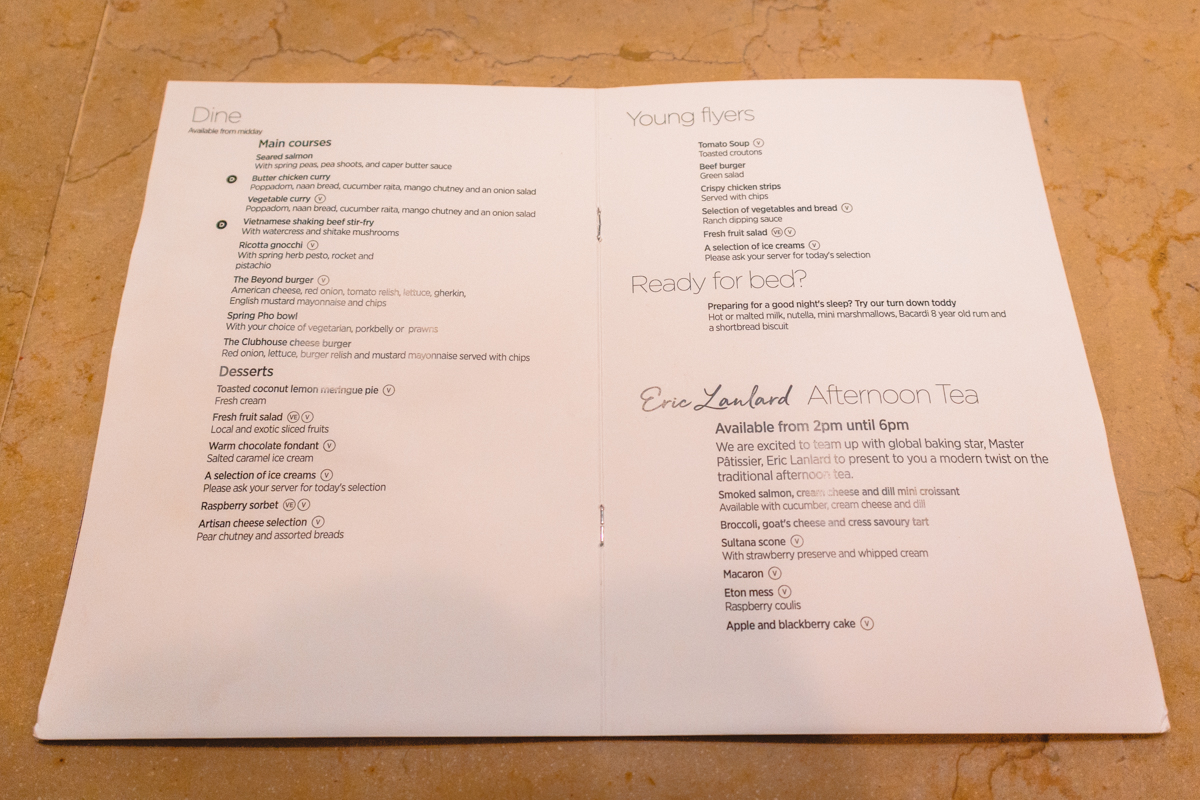 Virgin Atlantic Clubhouse JFK Bar Menu Mains, Deserts, Kids, Tea Virgin Atlantic Clubhouse JFK Bar Menu Mains, Deserts, Kids, Tea