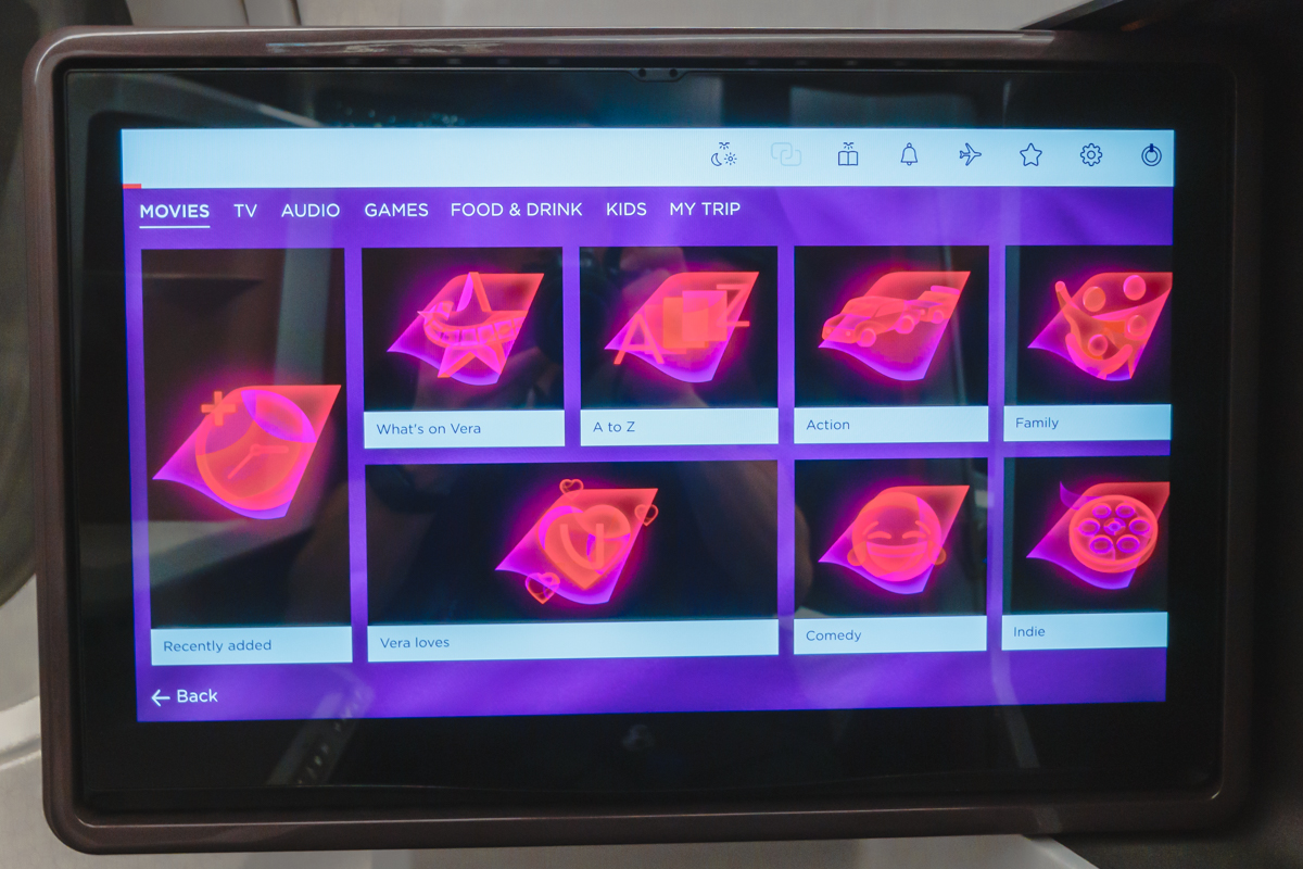 Virgin Atlantic Airbus A350 IFE Menu Screen Virgin Atlantic Airbus A350 IFE Menu Screen