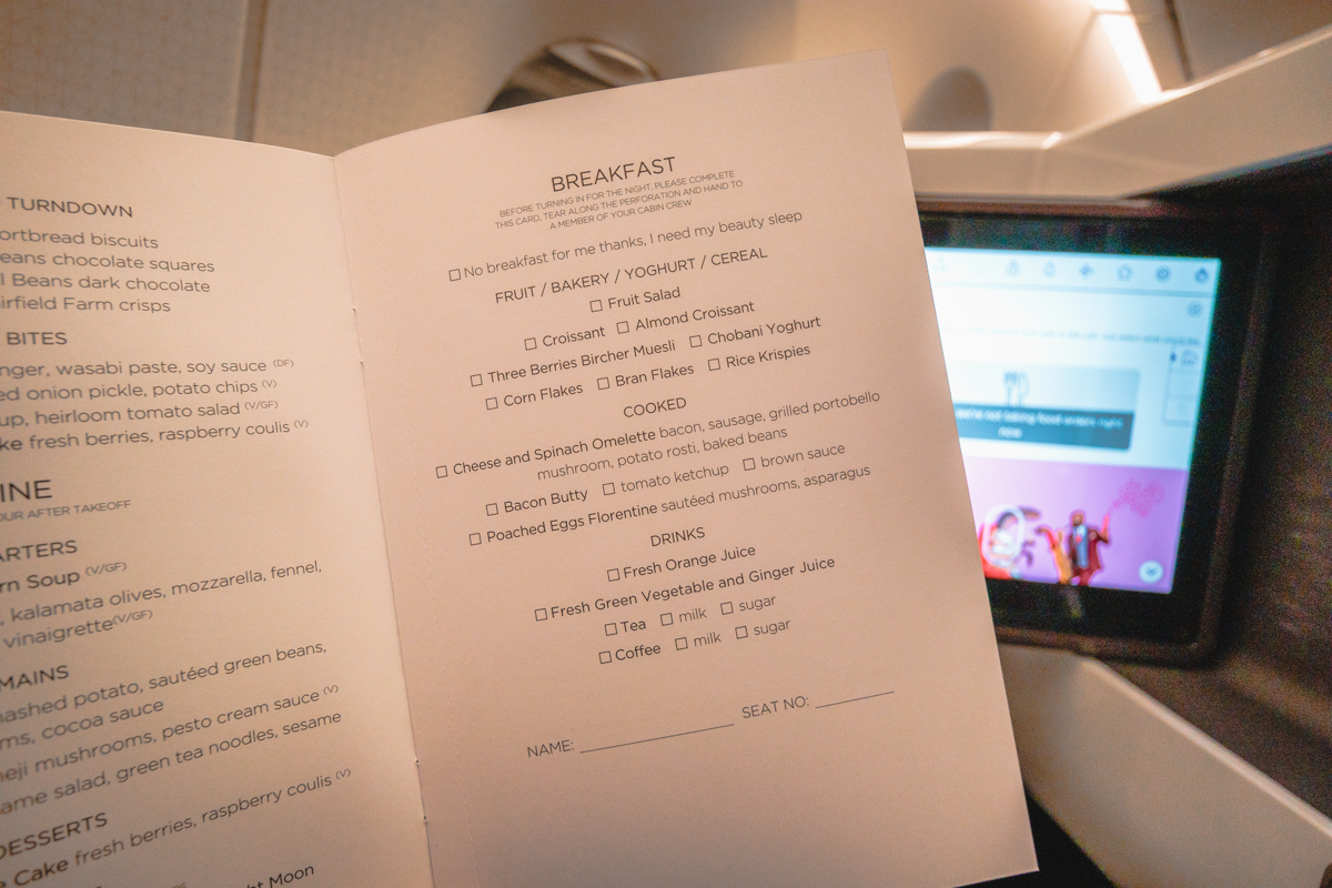 Virgin Atlantic Airbus A350 Upper Class Breakfast Card Virgin Atlantic Airbus A350 Upper Class Breakfast Card