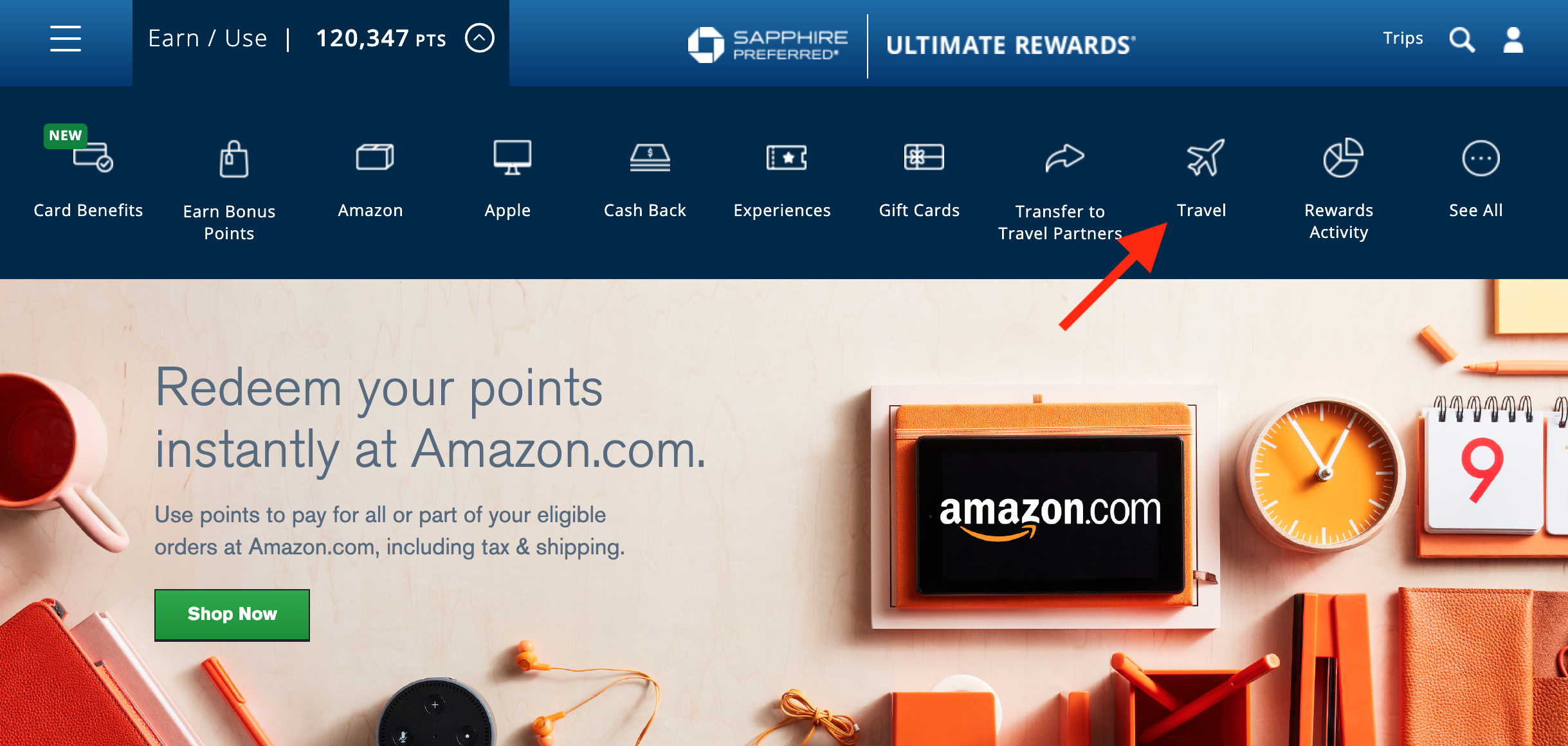 Click The Travel Button Chase Travel Portal website