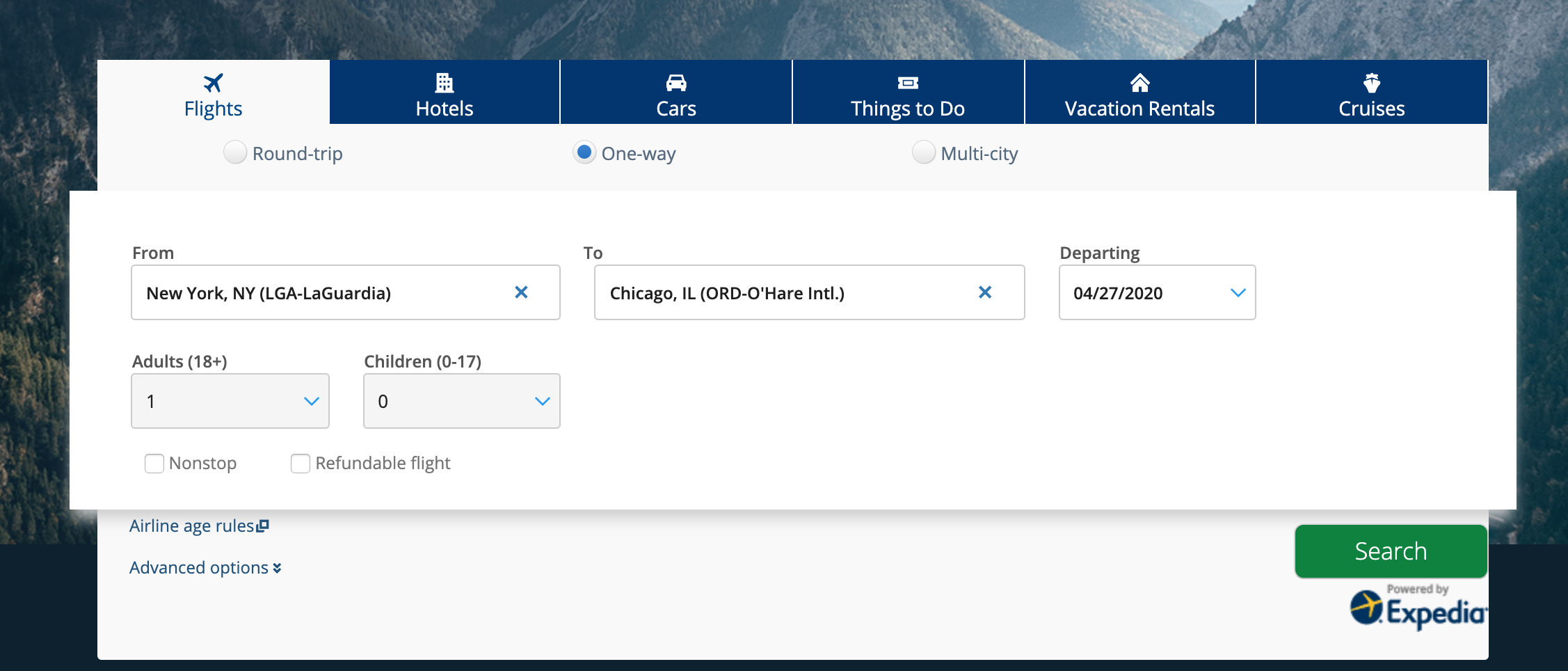 Enter Your Travel Info Chase Travel Portal website