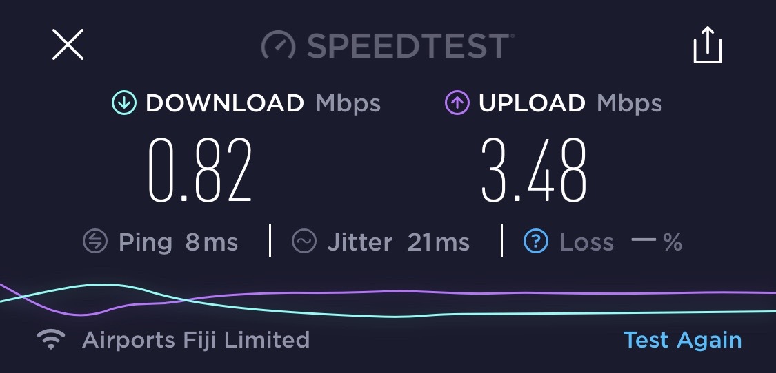 Fiji Airways Premier Lounge Wi-Fi Speed Test