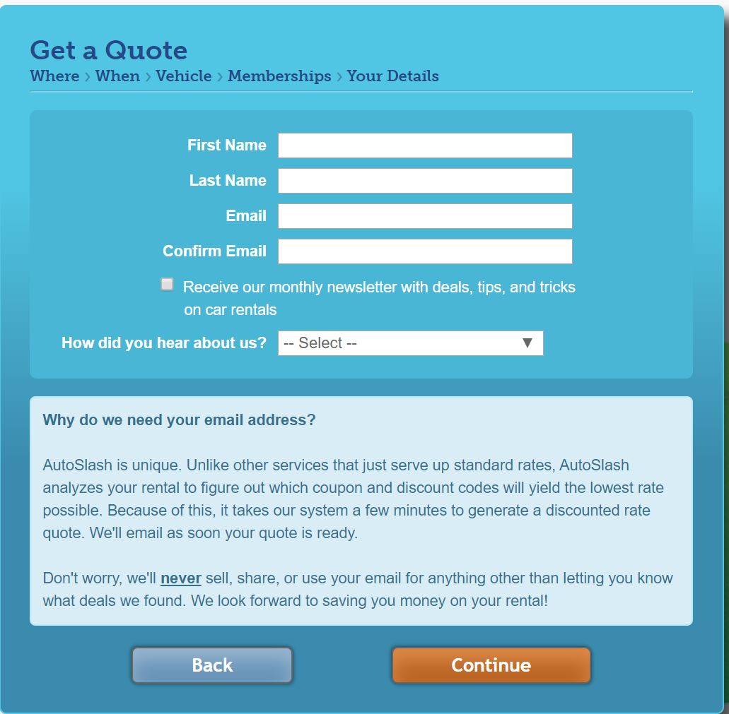 AutoSlash Personal Information