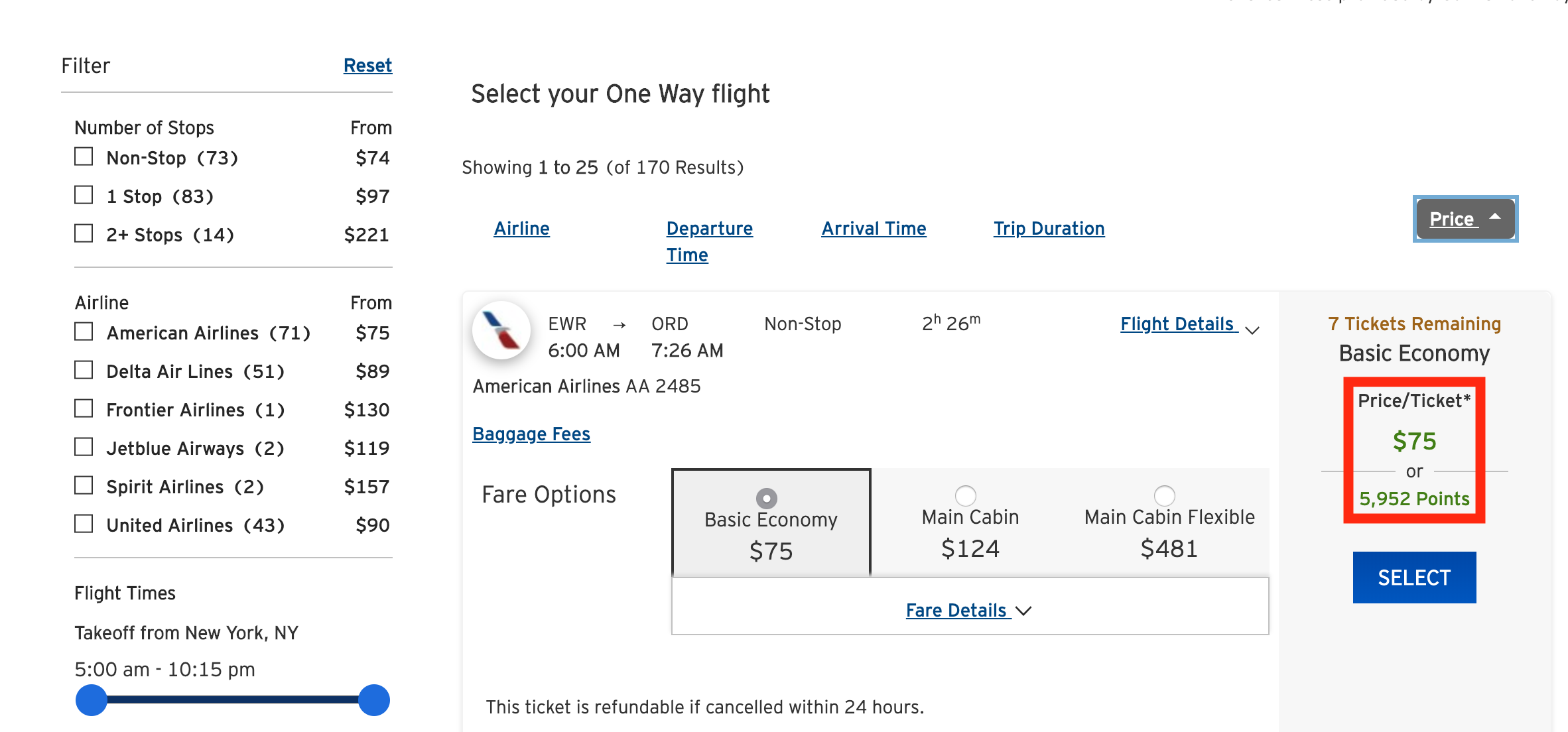 Viewing Flights in The Citi ThankYou Travel Portal