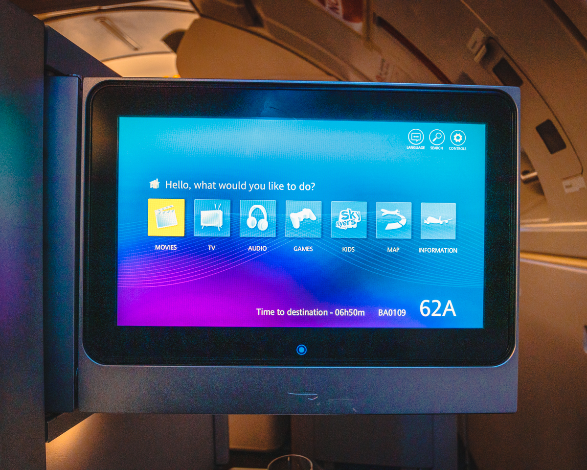 British Airways Boeing 747 Club World Business Class IFE Menu
