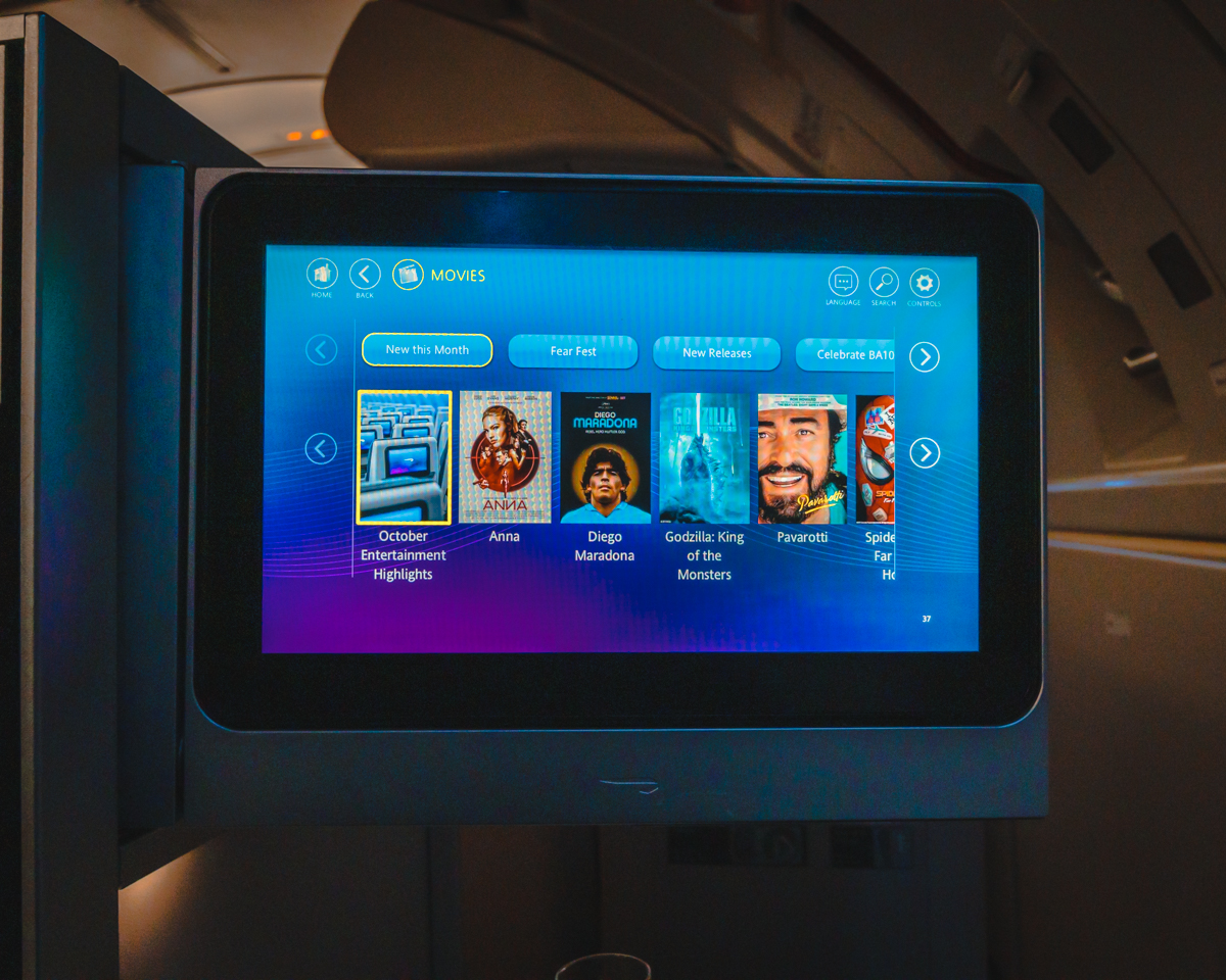 British Airways Boeing 747 Club World Business Class IFE Movies