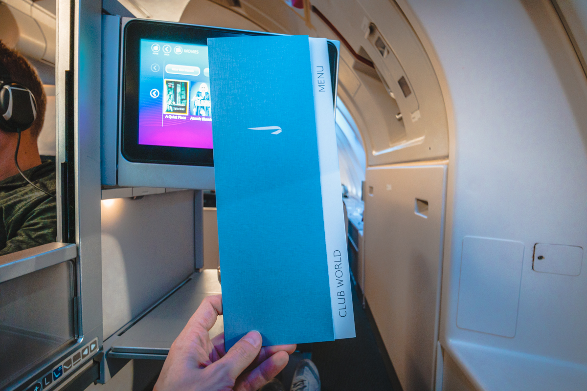 British Airways Boeing 747 Club World Business Class Menu